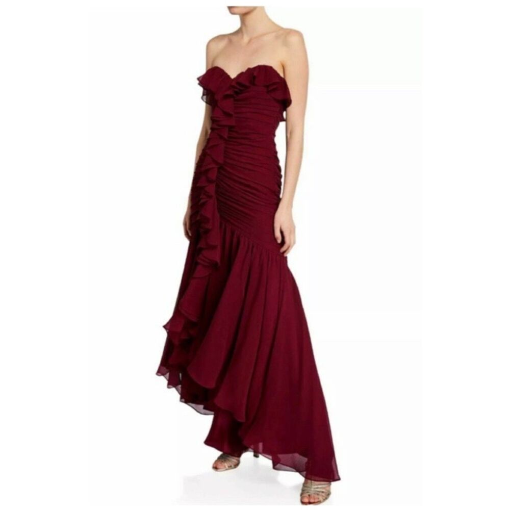 ANTHROPOLOGIE JILL JILL STUART Ruched Formal Strapless Gown, Currant, Sz 12